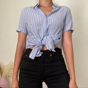 Unbalance Length Striped Short Sleeve Shirt